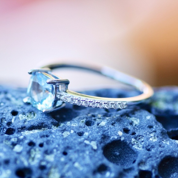 Handmade Pale Blue Aquamarine Ring Solid Sterling Silver 925 , March birthstone - Picture 4 of 6